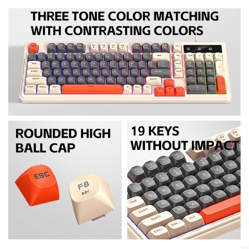 Gaming Keyboard And Mouse Combo - 98 キーキーボードマウスコンボ RGB 照明 USB 接続メカニカルタッチゲームオフィス使用のための滑り止めベース