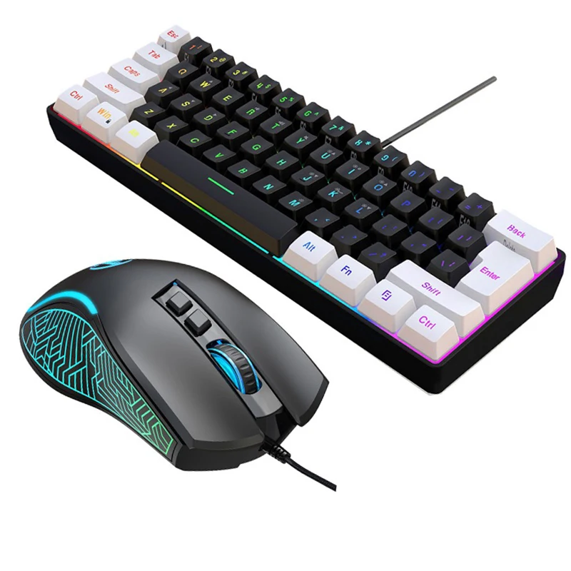 Gaming Keyboard Mouse Combo - キーボードとマウス 60% コンピューターゲームコンボキット PC バックライト付き有線キーボード マウスキット