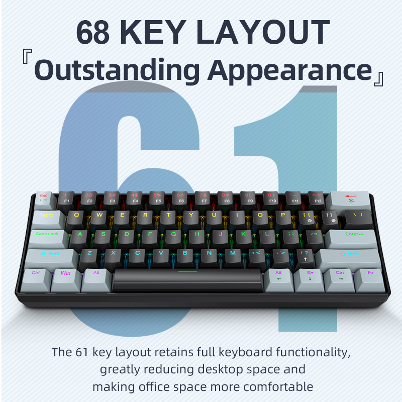 Gaming Keyboard Half - APAYADO K61 ミニメカニカルキーボード、有線、61 キー、ファントム RGB、ブラック/ホワイトレッド/ブルーメカニカルスイッチゲーム用、60% ポータブル