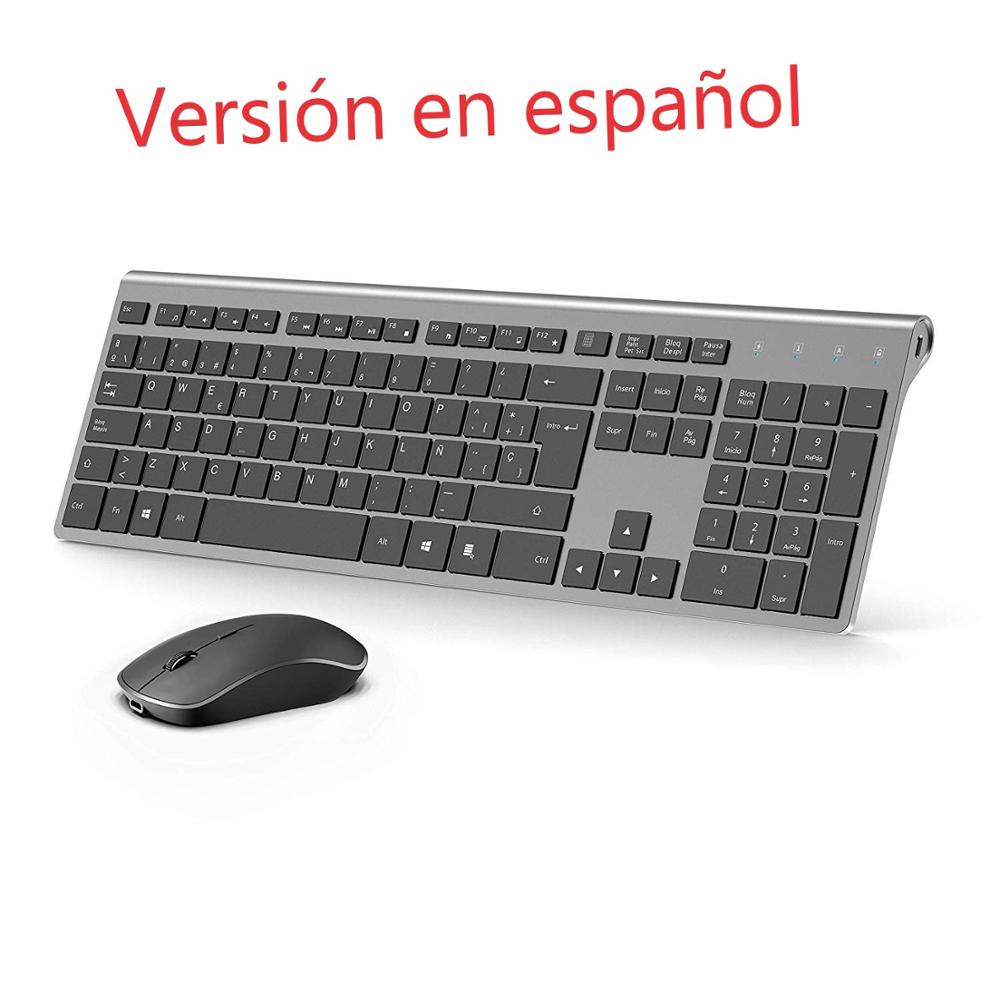 Gaming Keyboard And Mouse Combo - ワイヤレス人間工学に基づいたサイレントキーボードとマウスセット、充電式マウスとキーボードコンボ、USBプラグと再生、スペイン語レイアウト