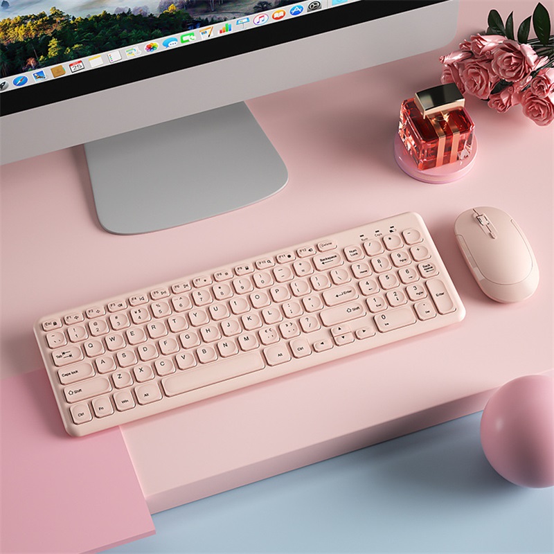 Gaming Keyboard Mouse Combo - ファッションワイヤレスキーボードとマウスコンボゲーマーサイレントキーボードマウスセット超薄型オフィス PC 人間工学に基づいたゲームピンクキーパッド