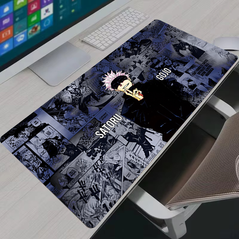 Gaming Keyboard He - マウスパッドクールアニメ呪術廻戦五条悟大型ゲーミングマウスパッドゲーマーラップトップキーボードマットコンピュータキャビネットデスクマット