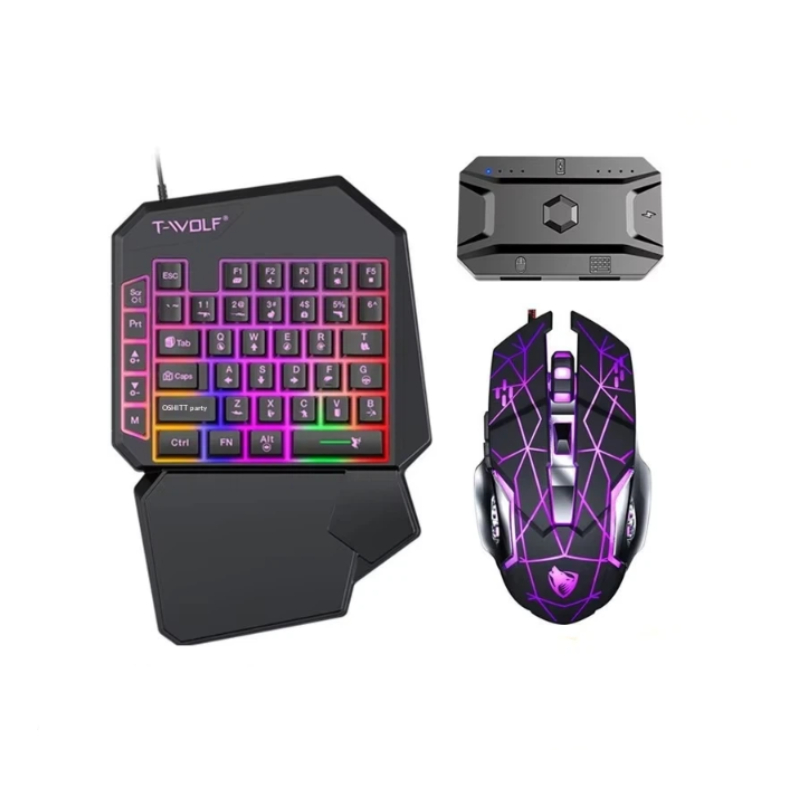 Gaming Keyboard Half - T-Wolf Tf950 5 in 1片手ゲーミングキーボードマウスコンボ RGBバックライトセット（マウスパッド付き）