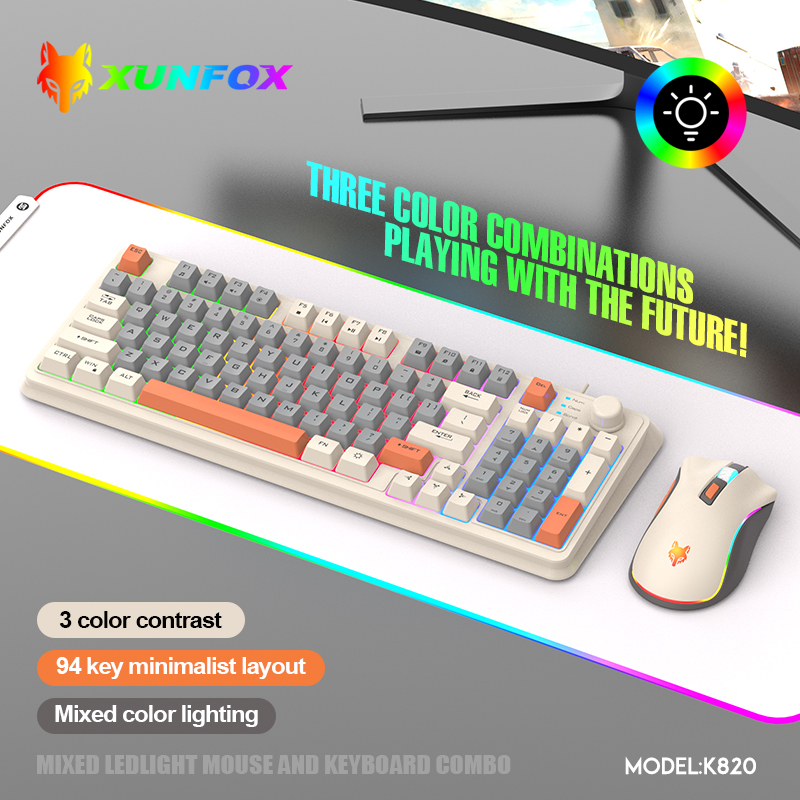Gaming Keyboard Mouse Combo - USBケーブル付きキーボードとマウスのセット,照明付き,デスクトップ,ラップトップ,家庭,オフィス,女性,男性,k820