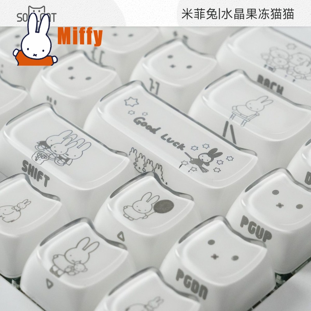 Gaming Keyboard Typewriter - かわいいミッフィーキーキャップかわいいウサギメカニカルキーボードキャップクリスタルゼリー猫耳サイドプリントデスクトップPCゲーム装飾ギフト