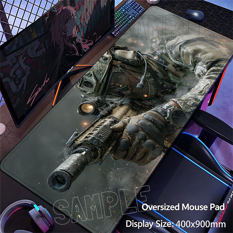 Gaming Keyboard En Mouse - 大型マウスパッド 戦場兵士銃柄 ラバーゲーミングデスクマット 滑り止めステッチエッジキーボード コンピューターゲーマー ラップトップ